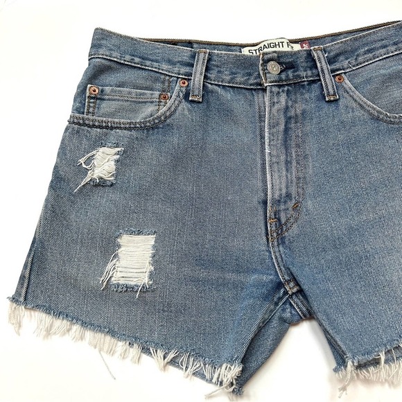 Levi’s Custom Distressed Cotton Cut Off Denim Jean Shorts, Size Medium - Picture 3 of 11